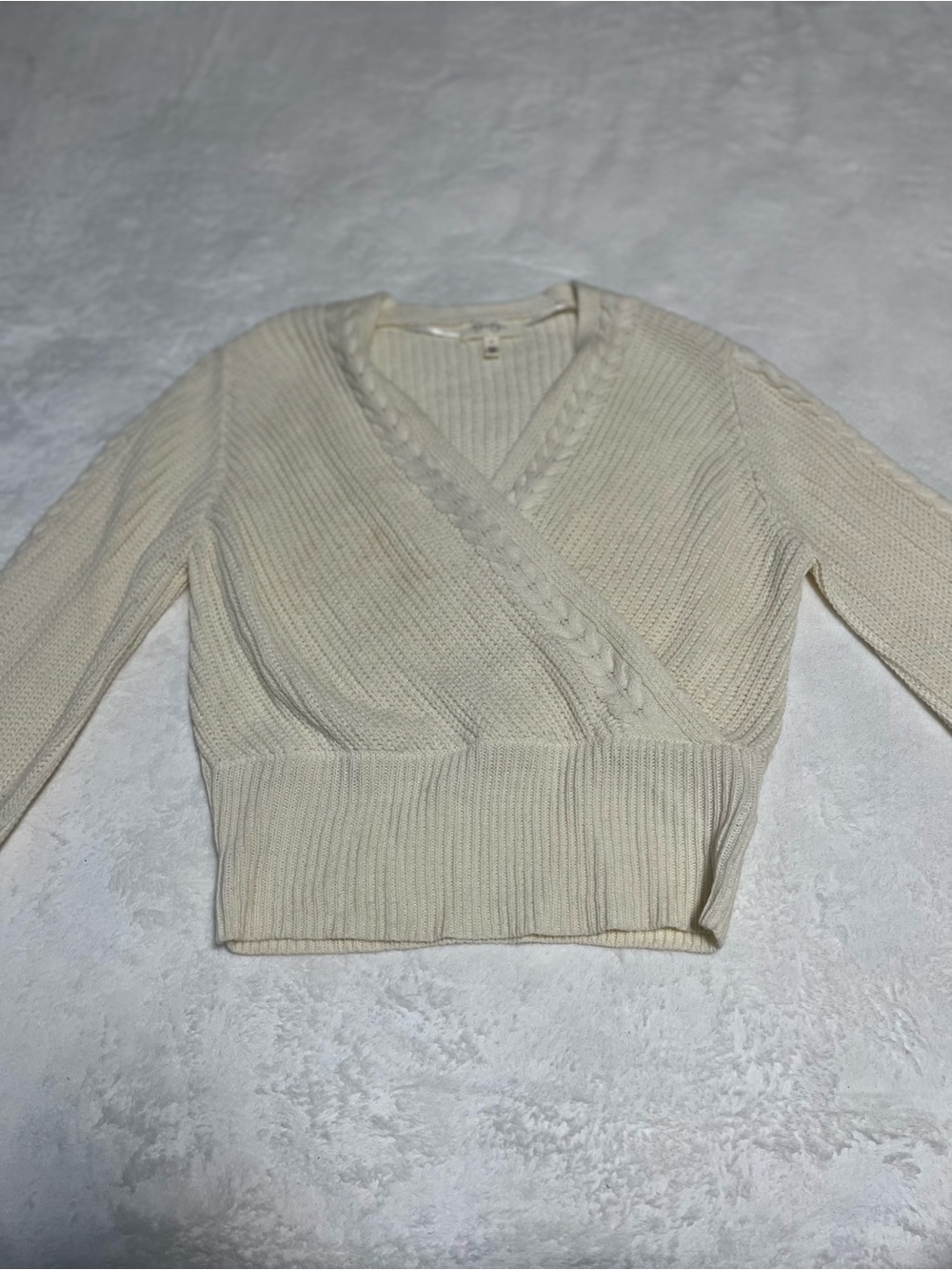 Jessica Simpson Cream Cable Knit V-Neck Wrap Sweater